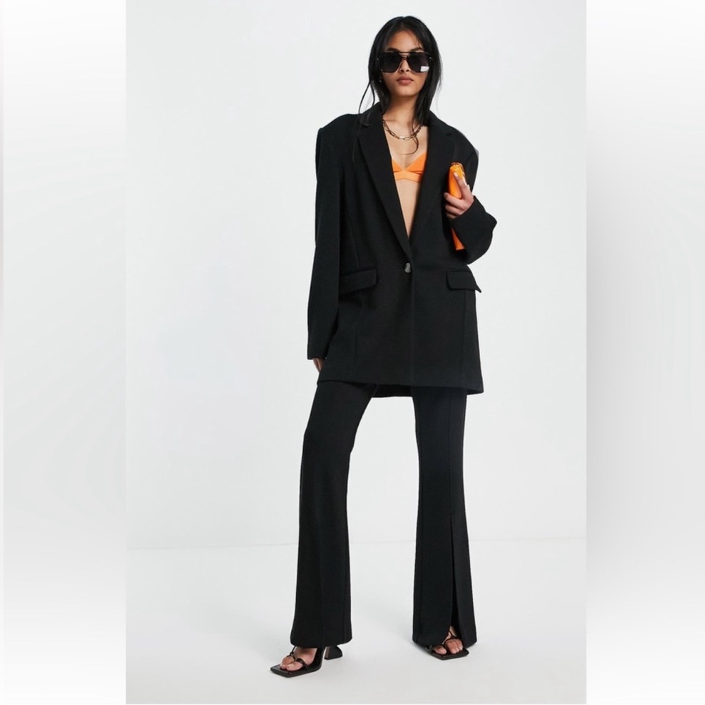 Topshop Black Split Front Hem Stretch Rib Knit Pants